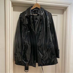 AKRIS PUNTO Glossy Black Faux Leather Jacket - size 12